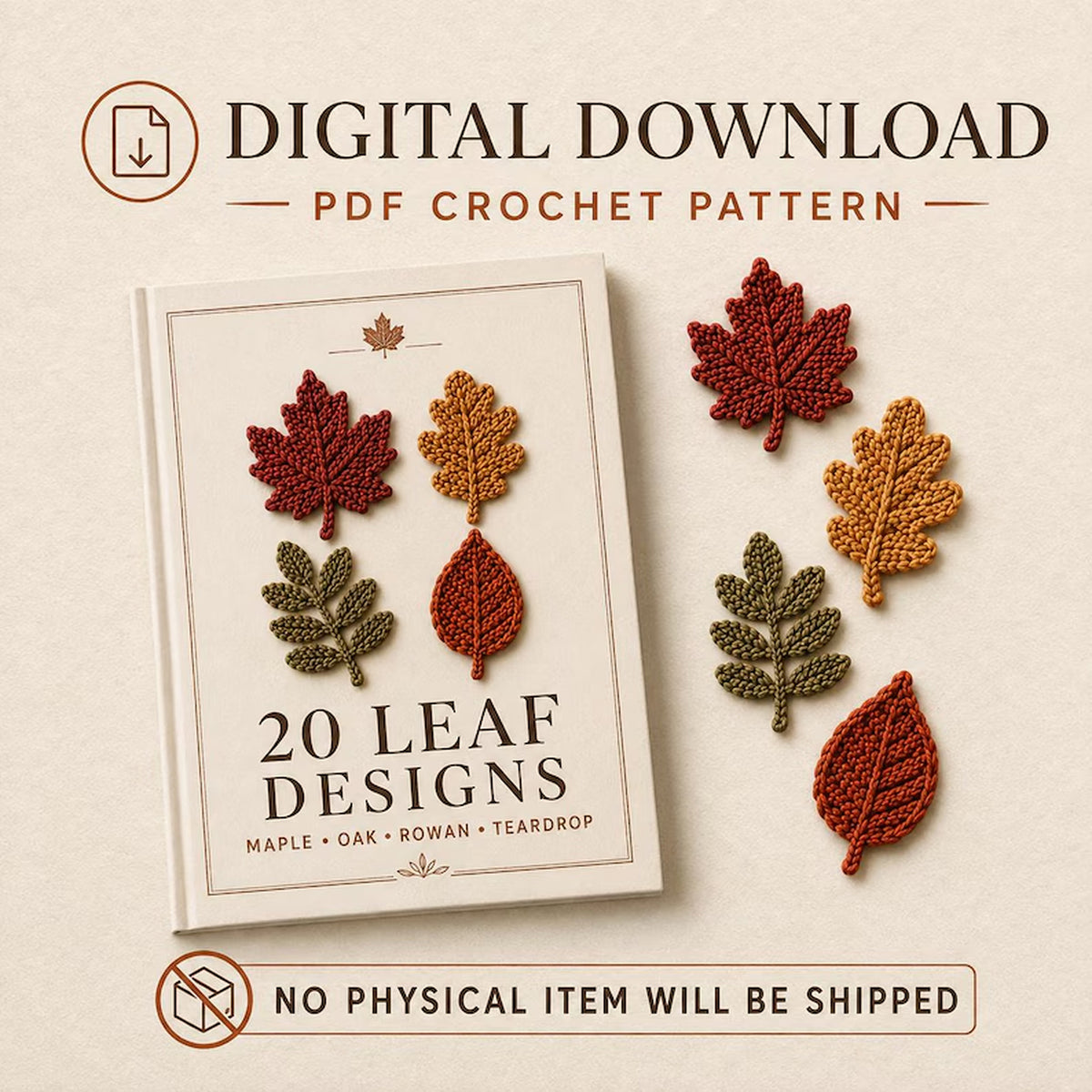20 Autumn Leaf Crochet Patterns PDF – Maple, Oak, Rowan & Teardrop Leaves