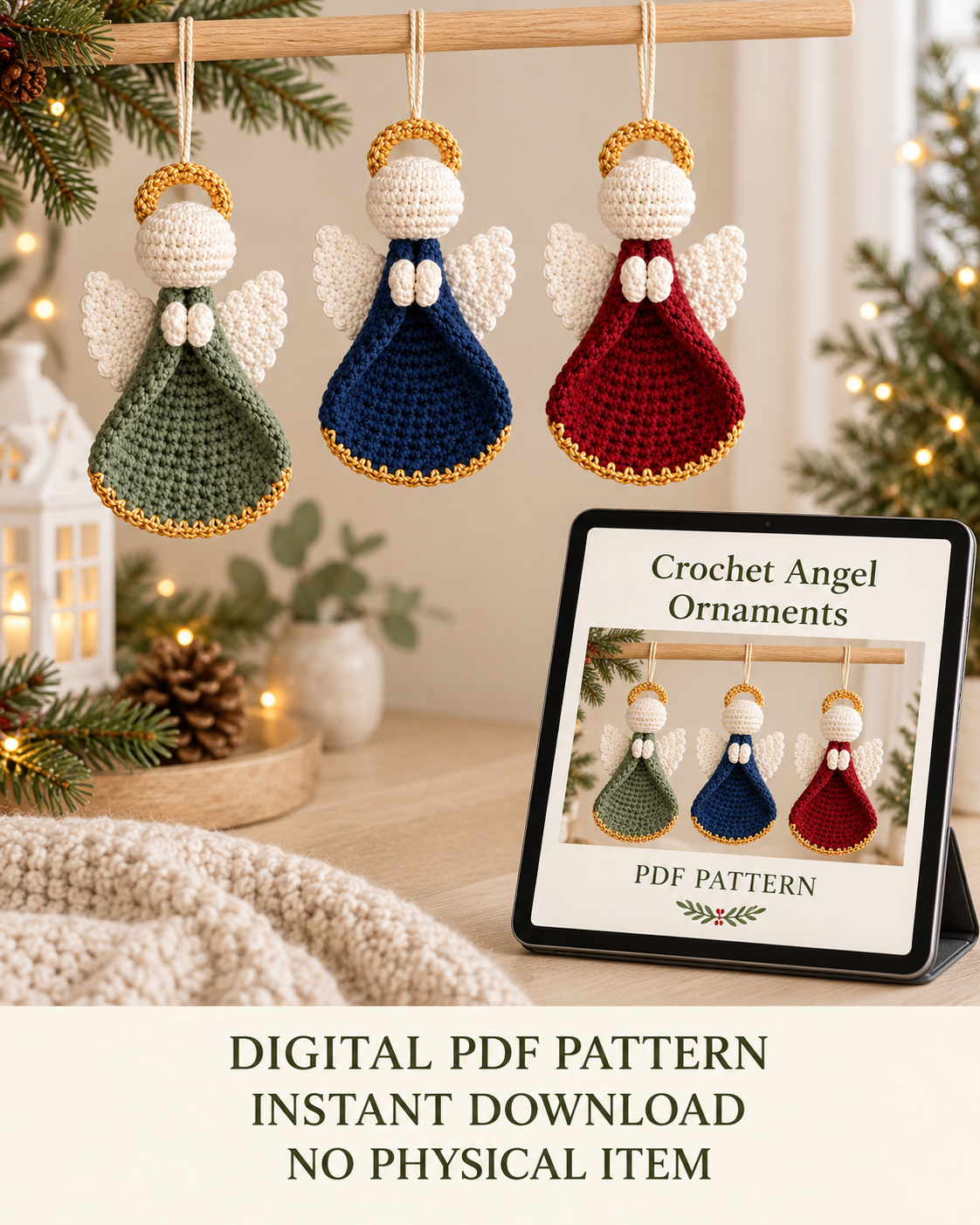 Crochet Christmas Angel Ornament Pattern PDF – Golden Halo Angel