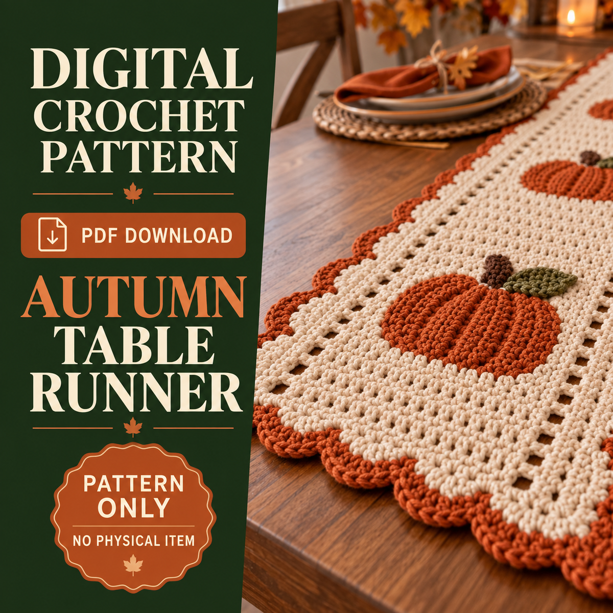 Autumn Pumpkin Table Runner Crochet Pattern – Easy Fall Decor PDF