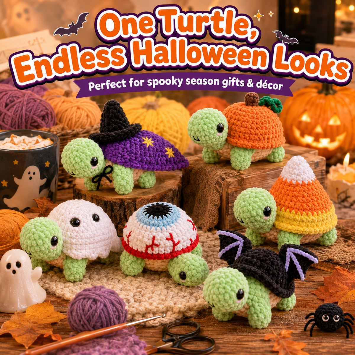 Turtle Crochet Pattern PDF – 12 Halloween Removable Shells, Amigurumi Dress-Up Bundle
