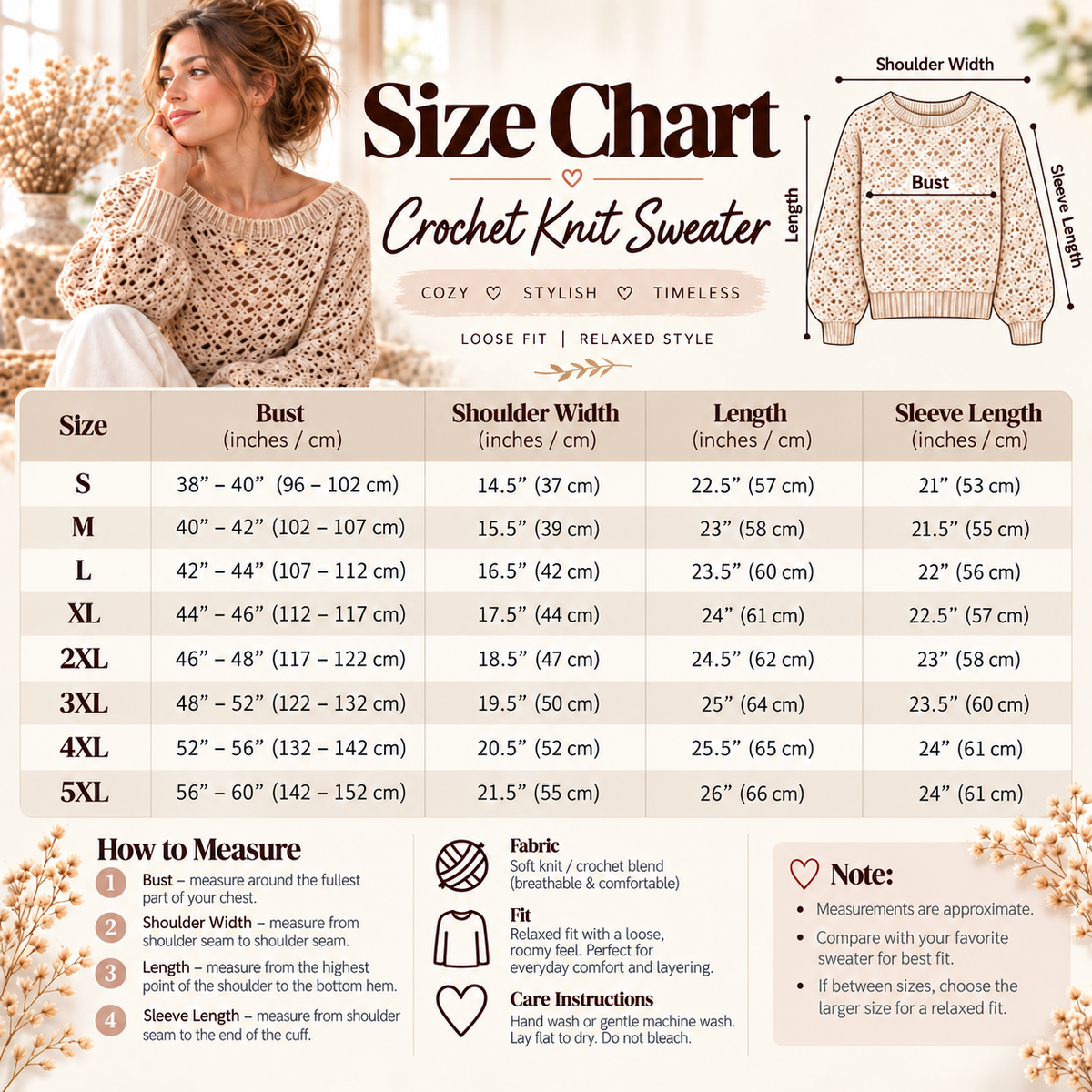 Lace Crochet Sweater Pattern PDF – Openwork Pullover XS–5XL