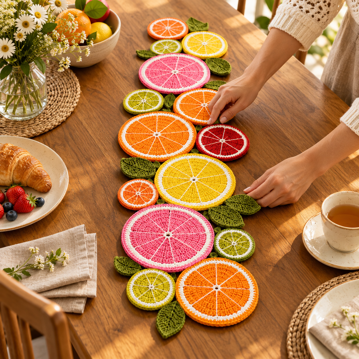 Crochet Fruit Slice Table Runner Pattern PDF | Citrus Kitchen & Summer Table Decor