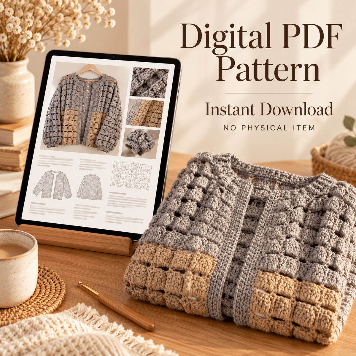 BRIK Granny Square Cardigan Crochet Pattern PDF – Women's Jacket S–XL