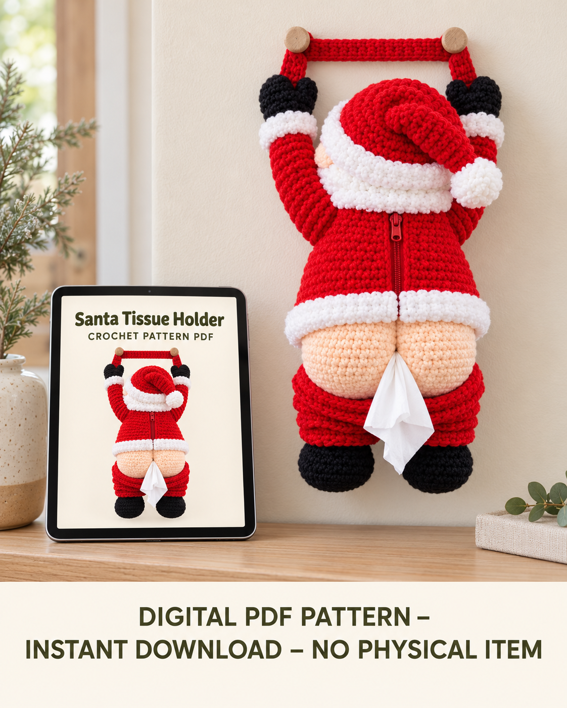 Funny Santa Tissue Holder Crochet Pattern PDF – Christmas Car Decor