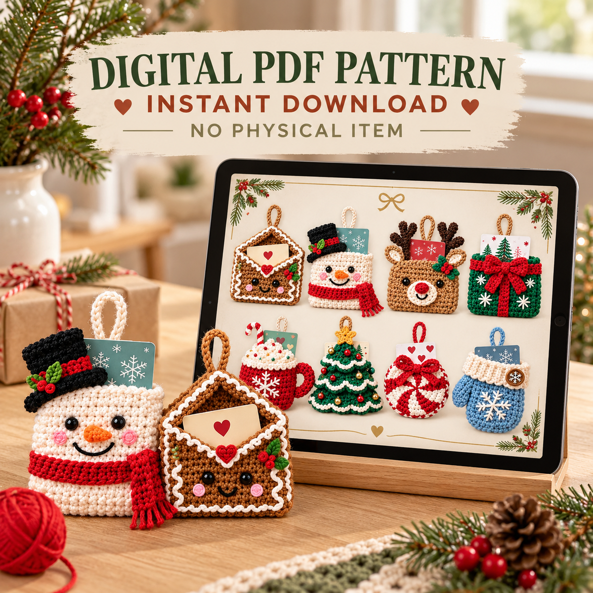 8 Christmas Gift Card Holder Crochet Patterns PDF – Ornament Bundle