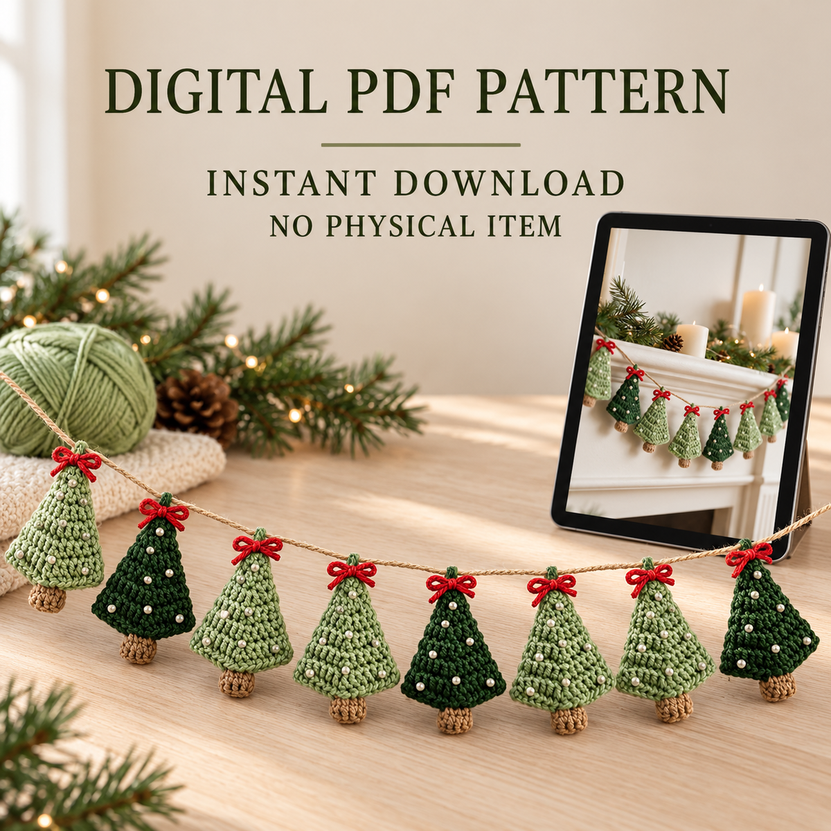Crochet Christmas Tree Garland Pattern PDF – Mini Tree Holiday Decorations