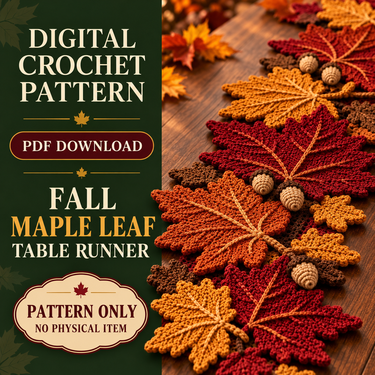 Fall Maple Leaf Table Runner Crochet Pattern – Acorn Autumn Decor PDF