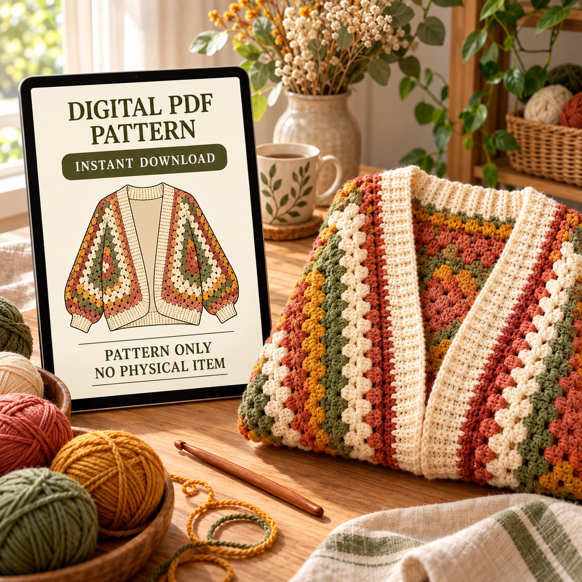 Granny Hexagon Cardigan Crochet Pattern PDF – Oversized Hexi Sweater