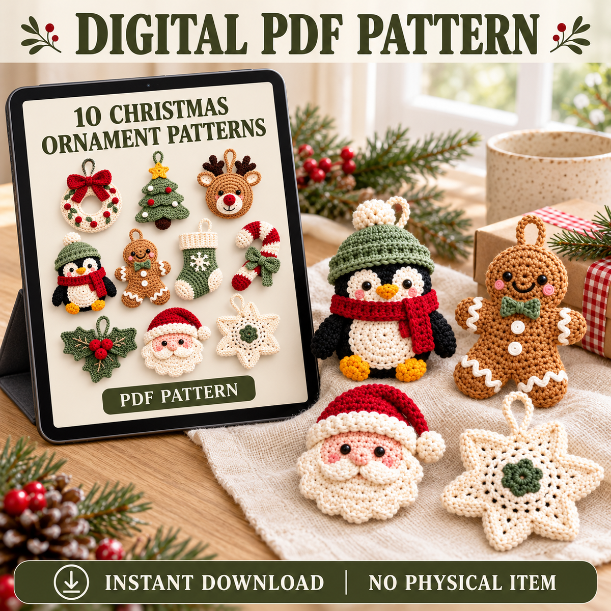 10 Christmas Crochet Ornament Patterns Bundle PDF – Holiday Tree Decor
