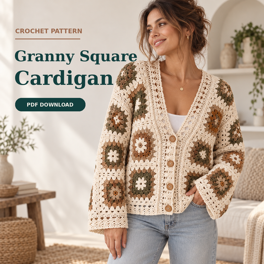 Floral Granny Square Cardigan Crochet Pattern PDF – Boho Sweater