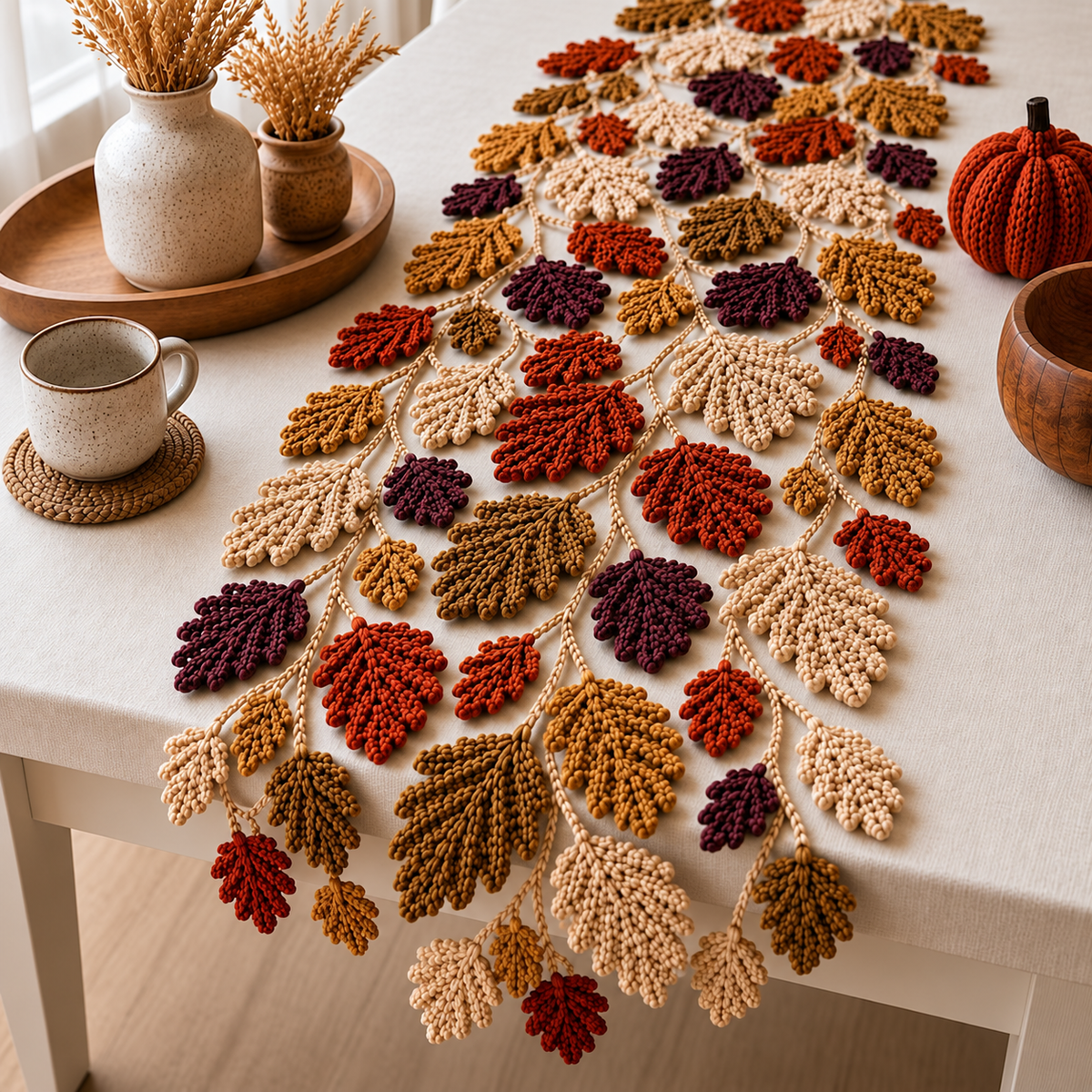 3-in-1 Crochet Table Runner Pattern Bundle PDF – Fall Leaves & Sunflowers