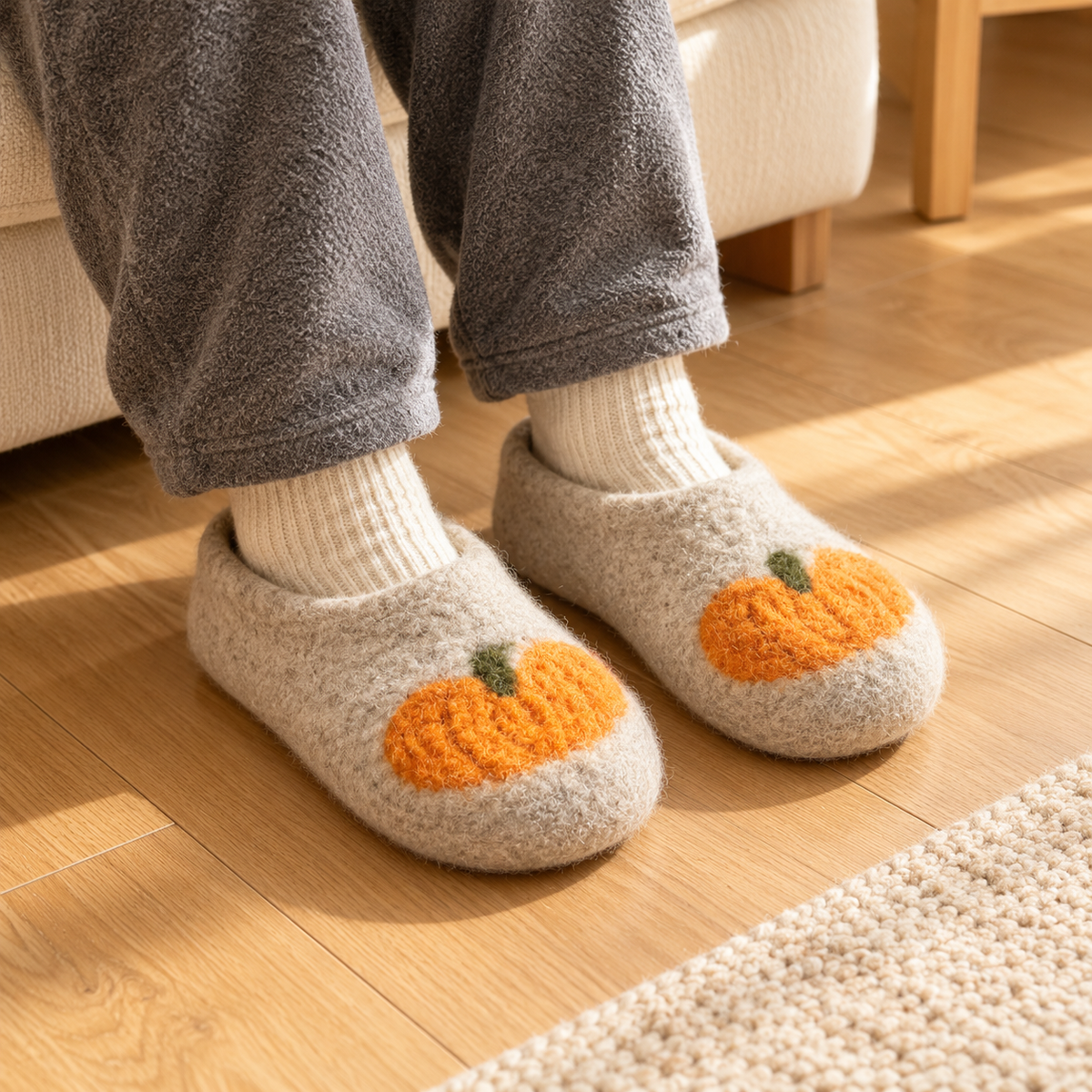 Pumpkin Crochet Slippers Pattern PDF – Felted Wool House Shoes