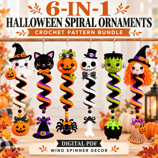 6-in-1 Halloween Spiral Ornament Crochet Pattern Bundle PDF