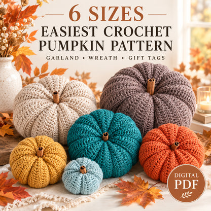 Crochet Pumpkin Pattern PDF – 6 Sizes for Easy Fall Decor