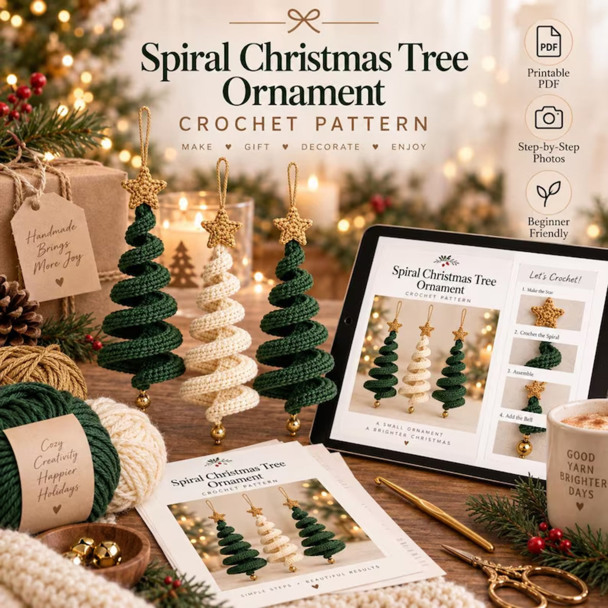 Spiral Crochet Christmas Tree Ornament Pattern PDF