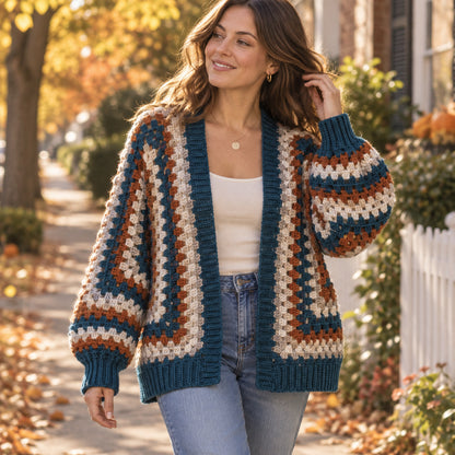 Granny Hexagon Cardigan Crochet Pattern PDF – Adult Sizes XS–5XL