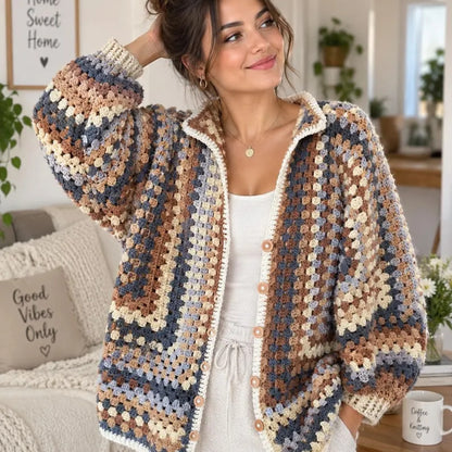 Granny Square Crochet Cardigan Pattern PDF – Oversized Boho Sweater