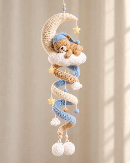 Sleeping Teddy Bear Moon Crochet Pattern PDF – Nursery Spiral Hanging
