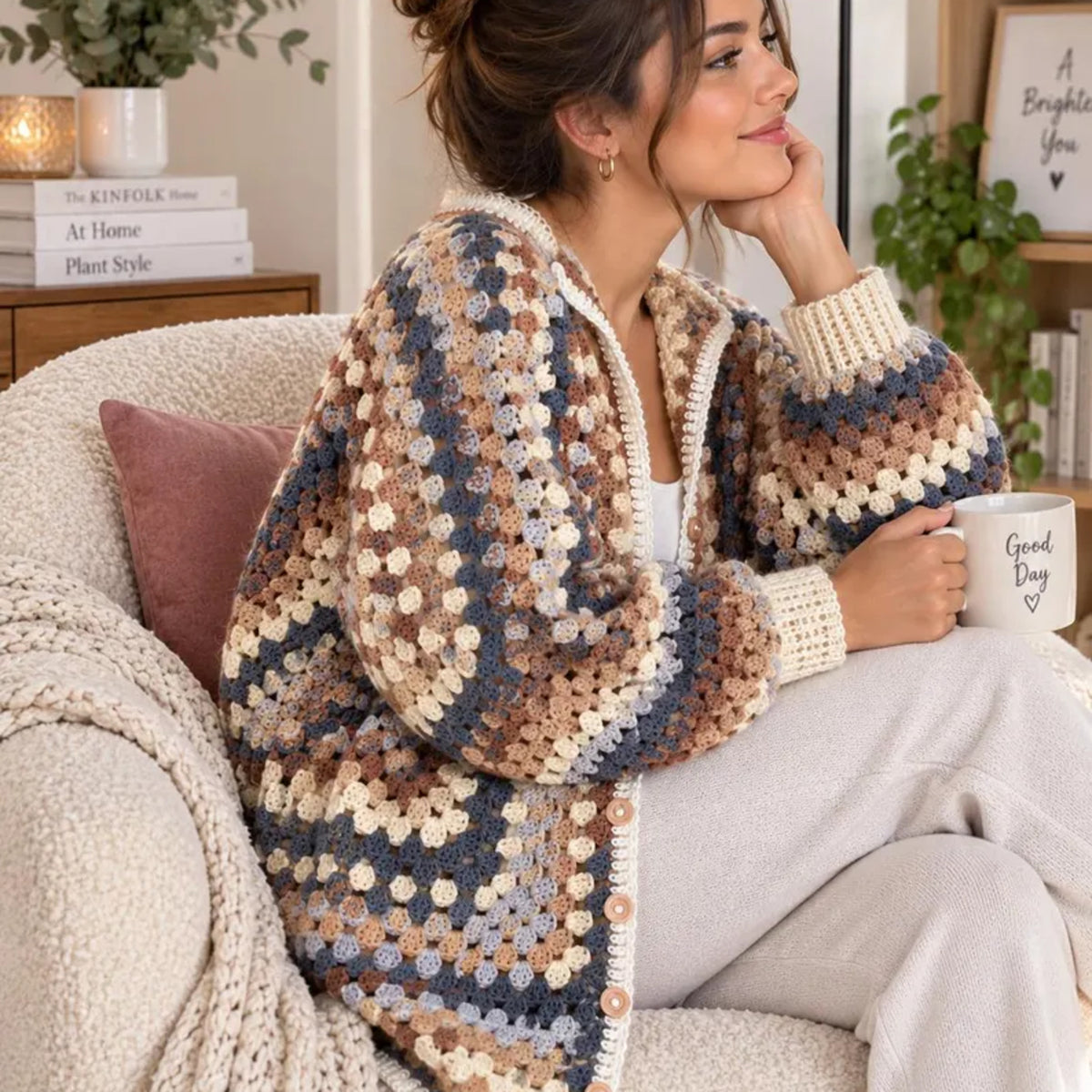Granny Square Crochet Cardigan Pattern PDF – Oversized Boho Sweater