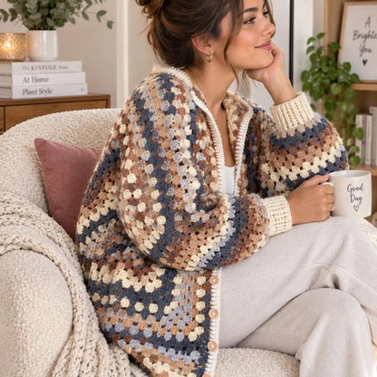 Granny Square Crochet Cardigan Pattern PDF – Oversized Boho Sweater