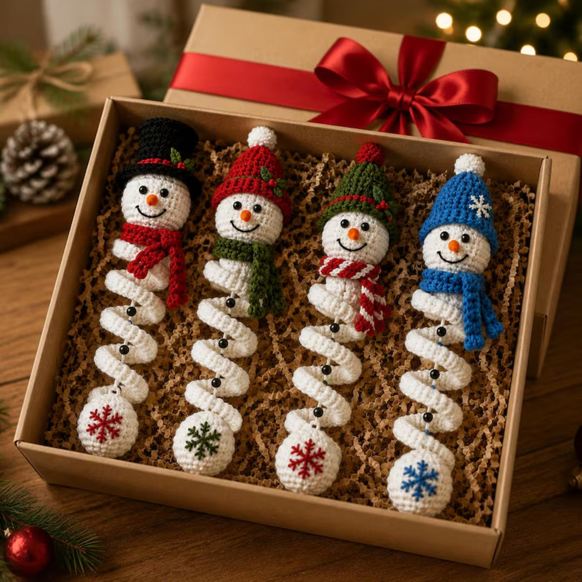 4-in-1 Spiral Snowman Crochet Pattern PDF – Christmas Ornaments