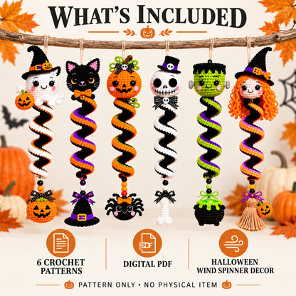 6-in-1 Halloween Spiral Ornament Crochet Pattern Bundle PDF