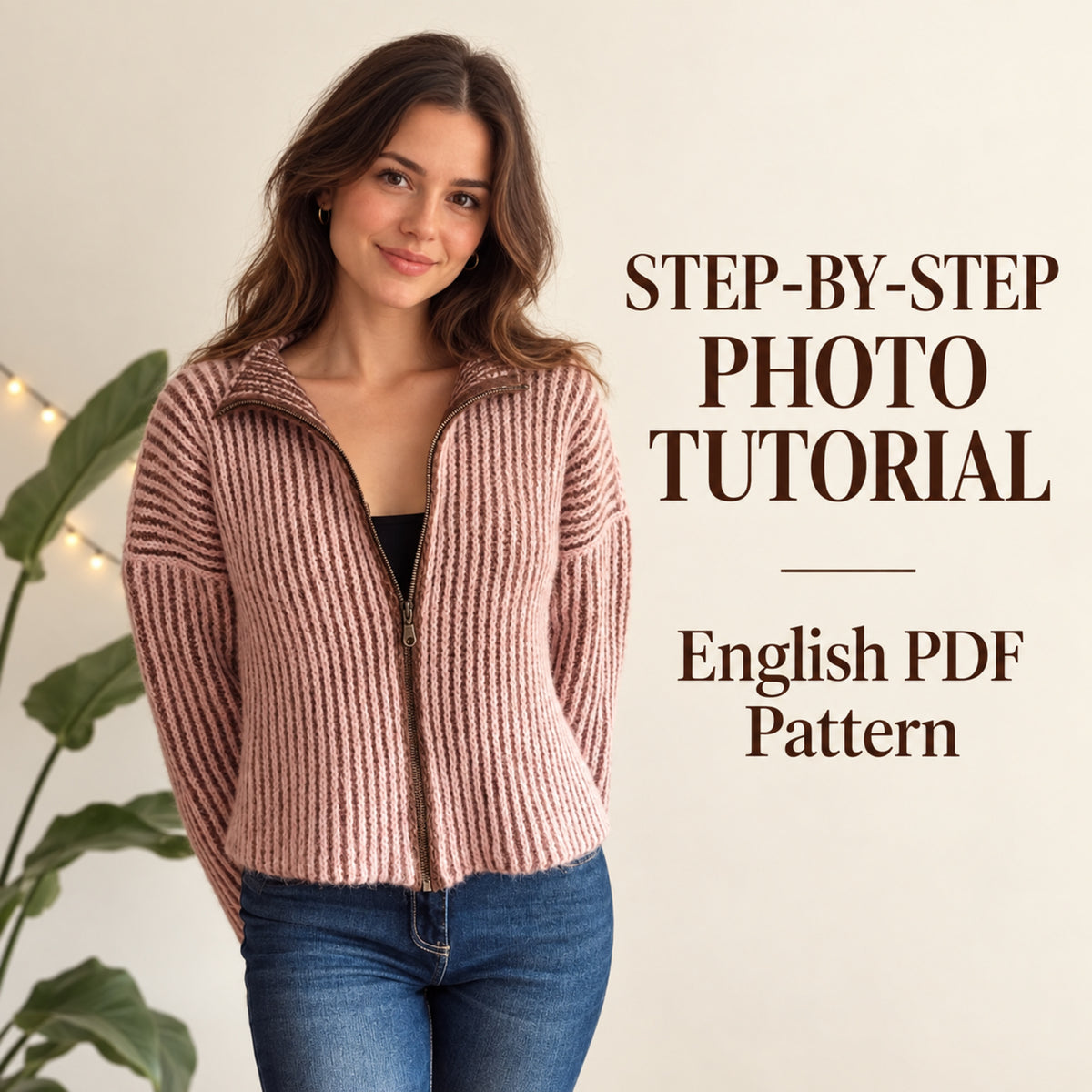 Ribera Zip Up Crochet Sweater Pattern PDF – Ribbed Mock Neck