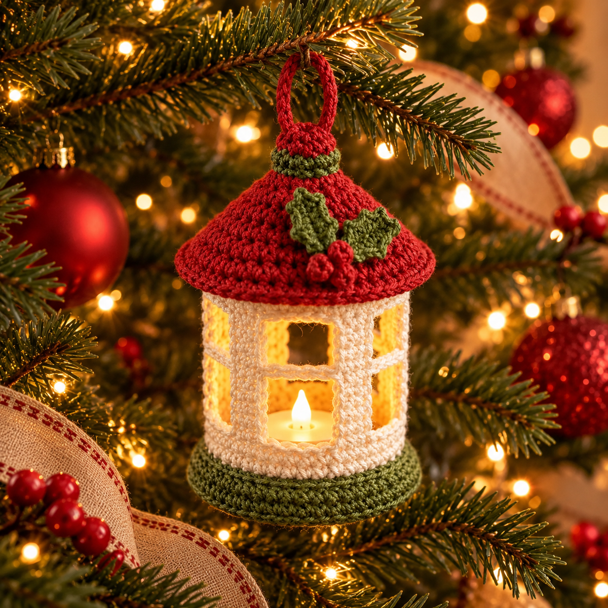 Mini Christmas Lantern Crochet Pattern PDF – LED Tealight Holder