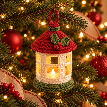 Mini Christmas Lantern Crochet Pattern PDF – LED Tealight Holder