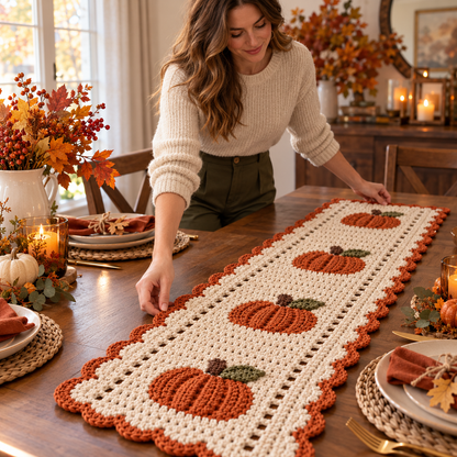 Autumn Pumpkin Table Runner Crochet Pattern – Easy Fall Decor PDF