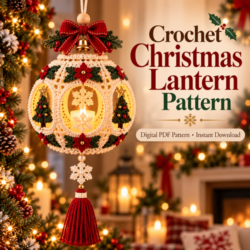 Crochet Christmas Lantern Pattern PDF – Light Up Hanging Holiday Decor