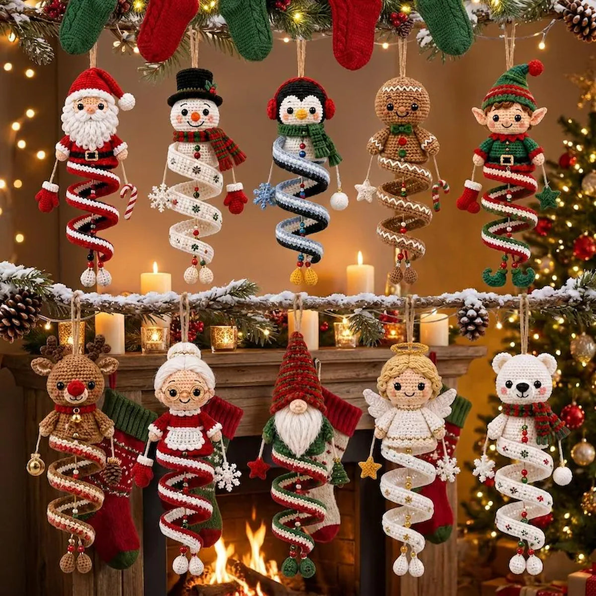 10 Christmas Spiral Ornament Crochet Patterns PDF – Holiday Bundle