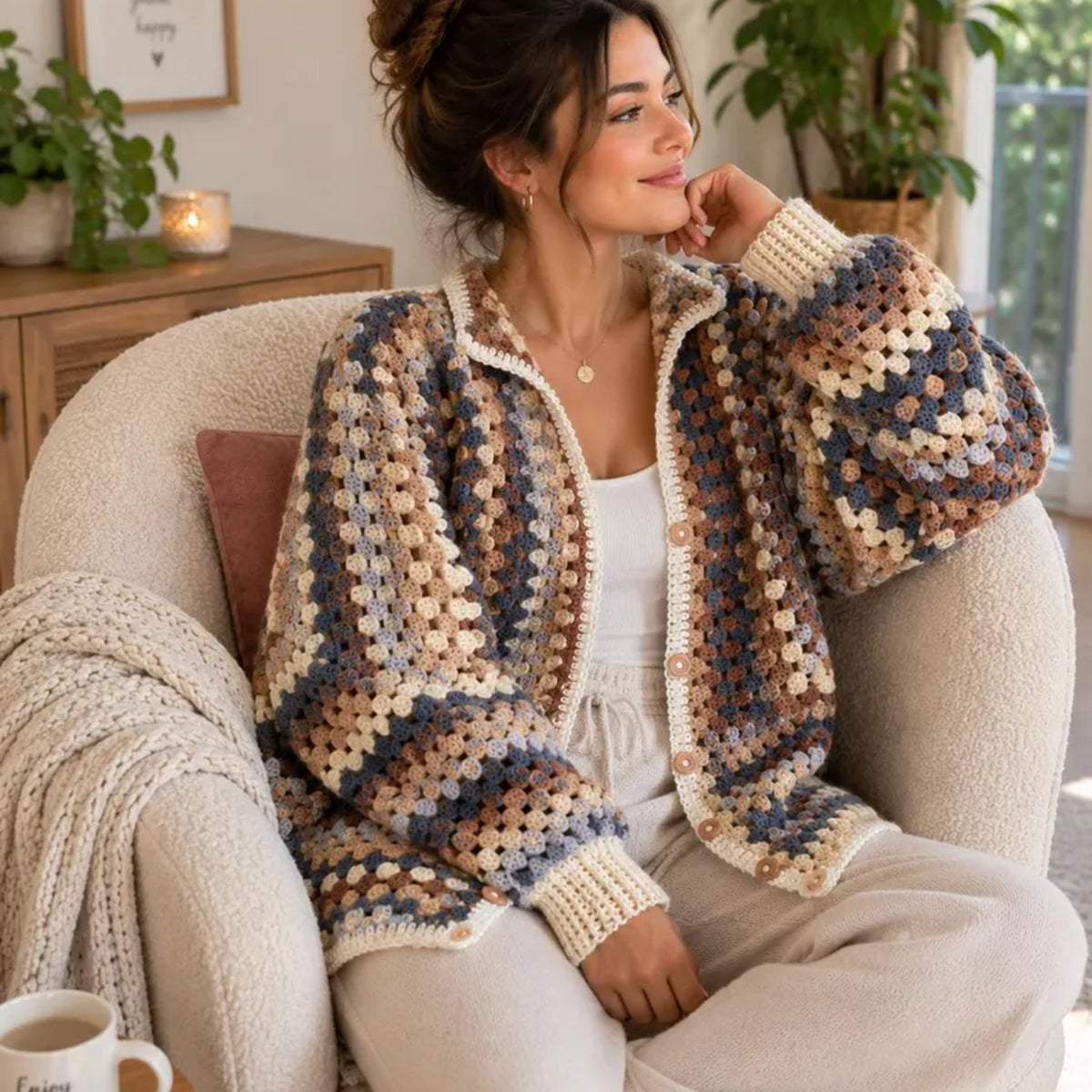 Granny Square Crochet Cardigan Pattern PDF – Oversized Boho Sweater