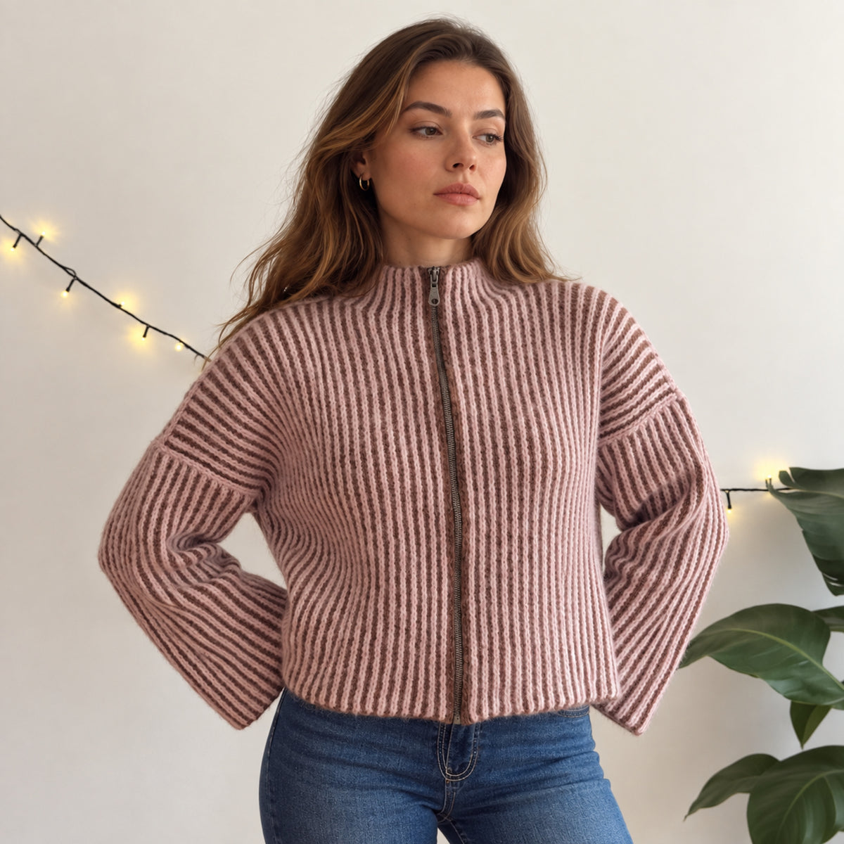 Ribera Zip Up Crochet Sweater Pattern PDF – Ribbed Mock Neck