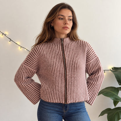 Ribera Zip Up Crochet Sweater Pattern PDF – Ribbed Mock Neck