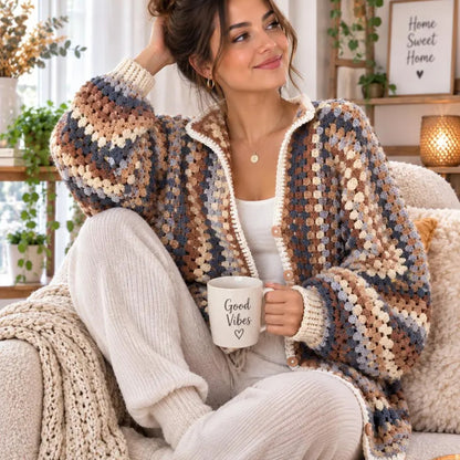 Granny Square Crochet Cardigan Pattern PDF – Oversized Boho Sweater