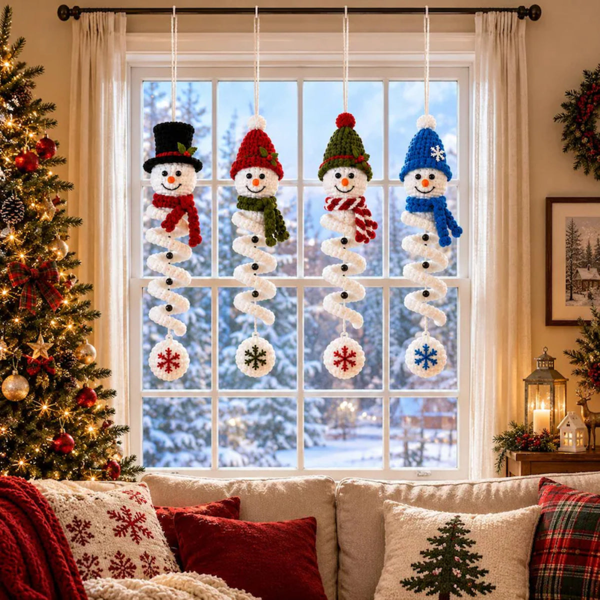 4-in-1 Spiral Snowman Crochet Pattern PDF – Christmas Ornaments