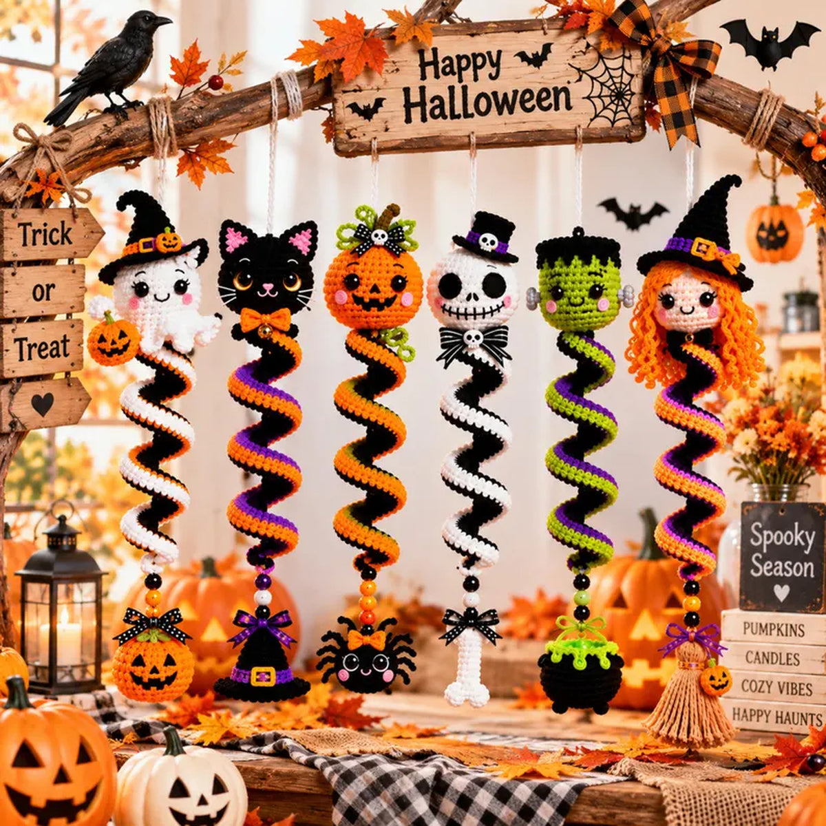 6-in-1 Halloween Spiral Ornament Crochet Pattern Bundle PDF