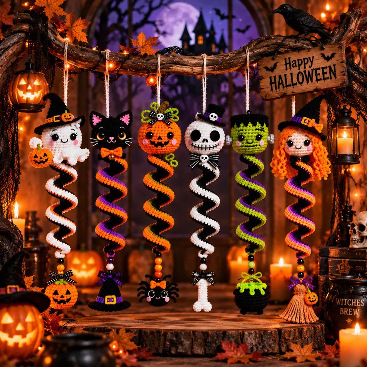 6-in-1 Halloween Spiral Ornament Crochet Pattern Bundle PDF