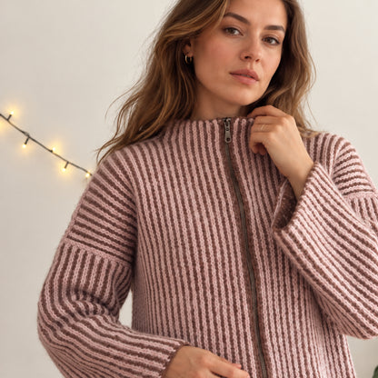 Ribera Zip Up Crochet Sweater Pattern PDF – Ribbed Mock Neck