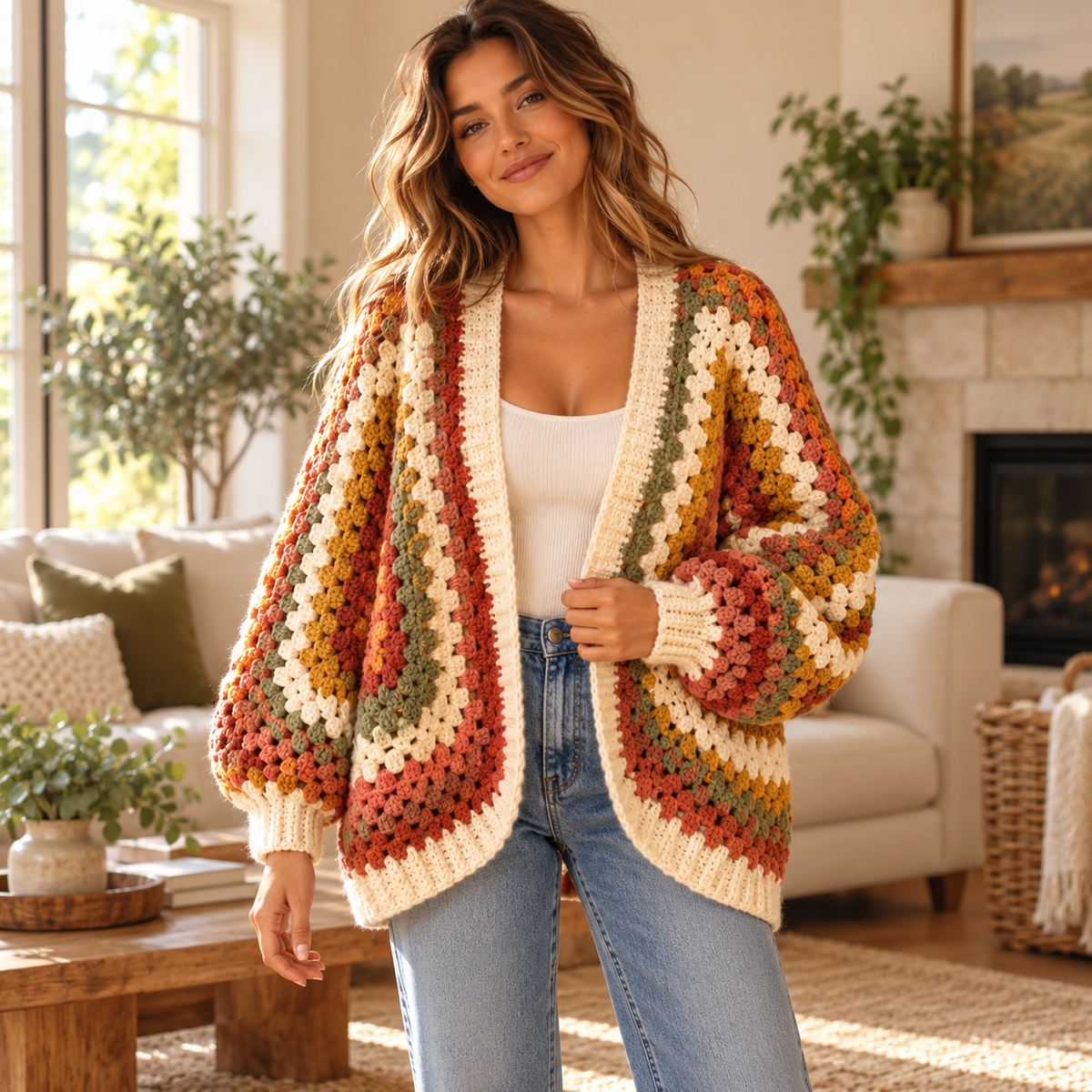 Granny Hexagon Cardigan Crochet Pattern PDF – Oversized Hexi Sweater
