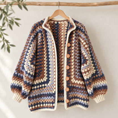 Granny Square Crochet Cardigan Pattern PDF – Oversized Boho Sweater