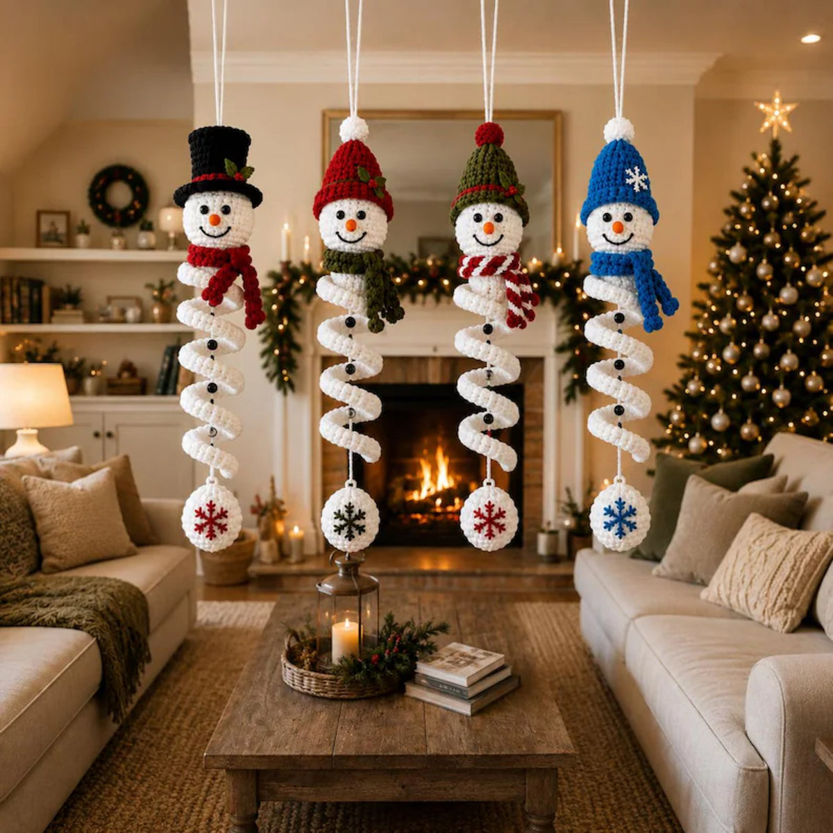 4-in-1 Spiral Snowman Crochet Pattern PDF – Christmas Ornaments
