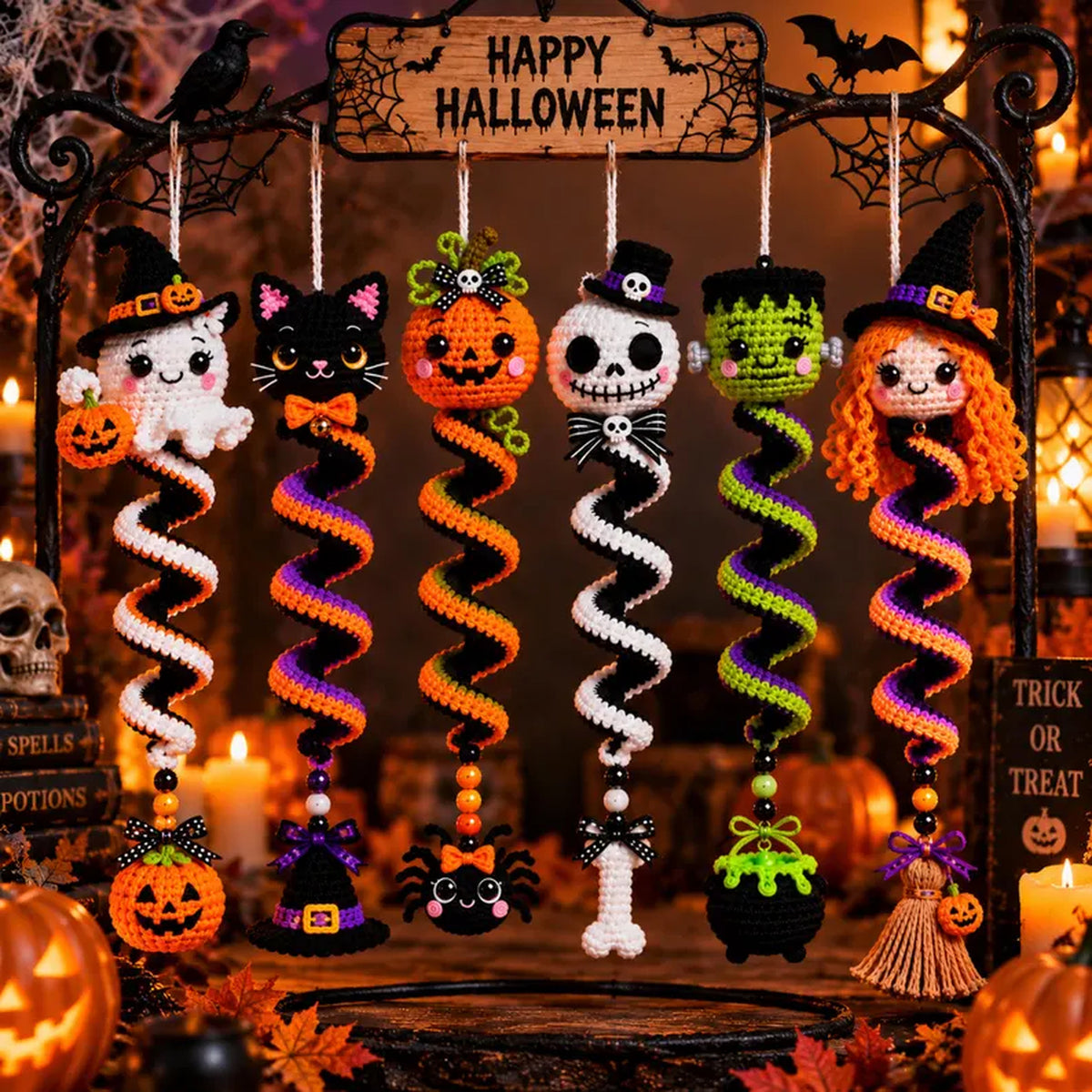 6-in-1 Halloween Spiral Ornament Crochet Pattern Bundle PDF