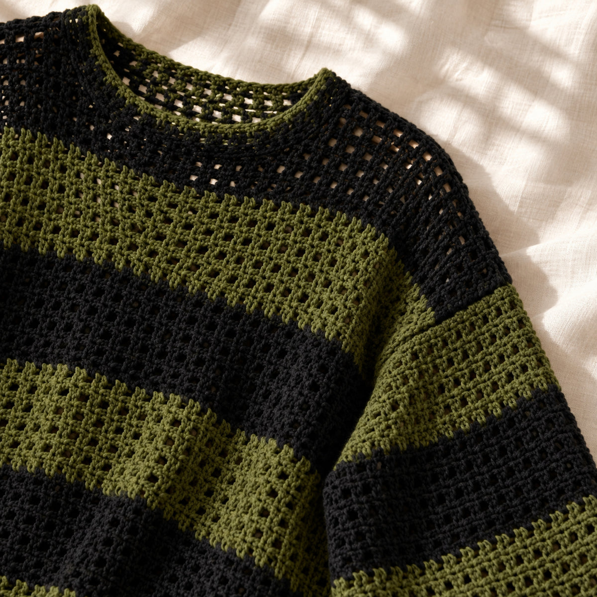 Oversized Crochet Sweater Pattern PDF – Easy Striped Mesh Pullover