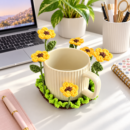 Popping Flower Coasters Crochet Pattern PDF – Sunflower & Rose