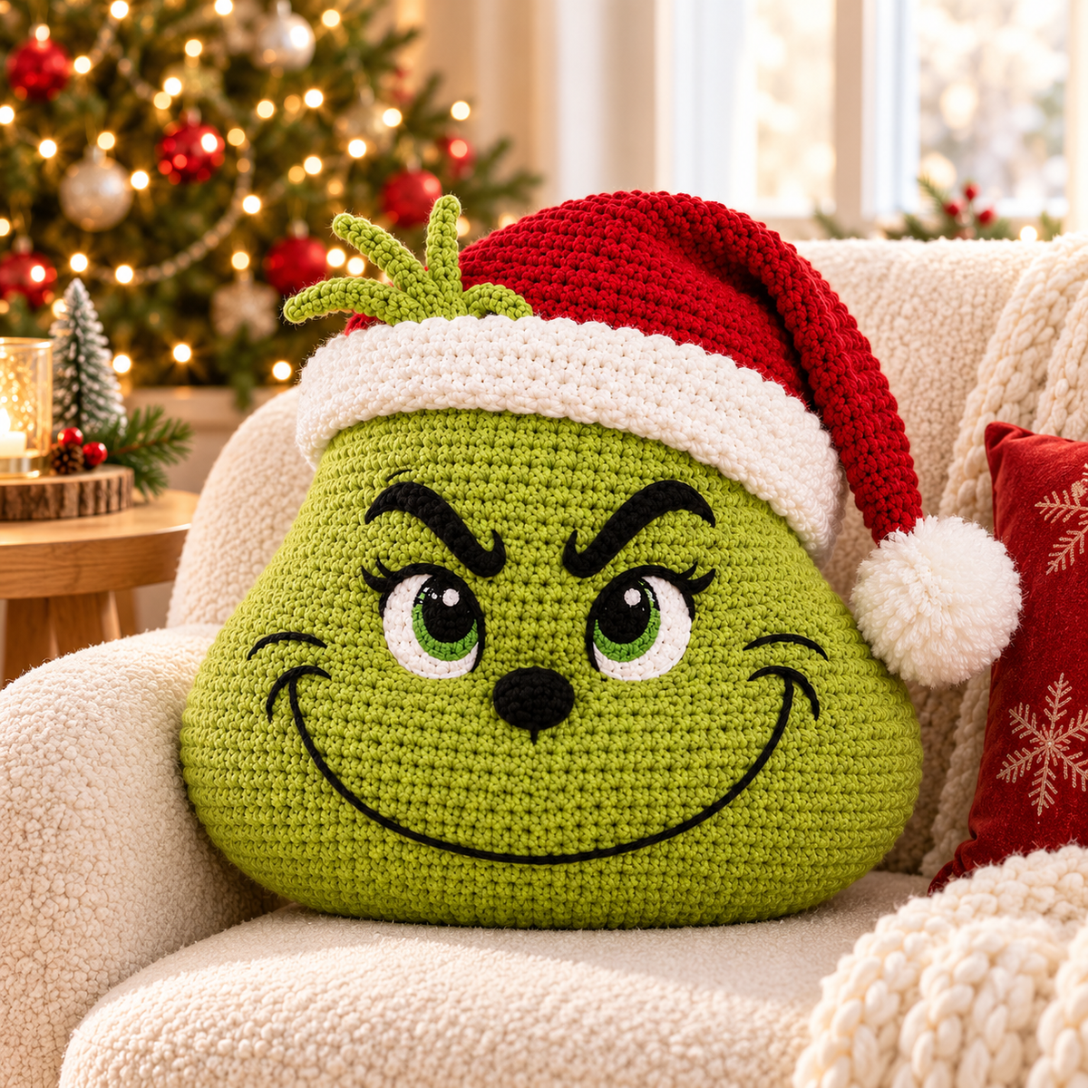 Grinch Crochet Pattern PDF – Christmas Door Wreath & Holiday Door Hanger