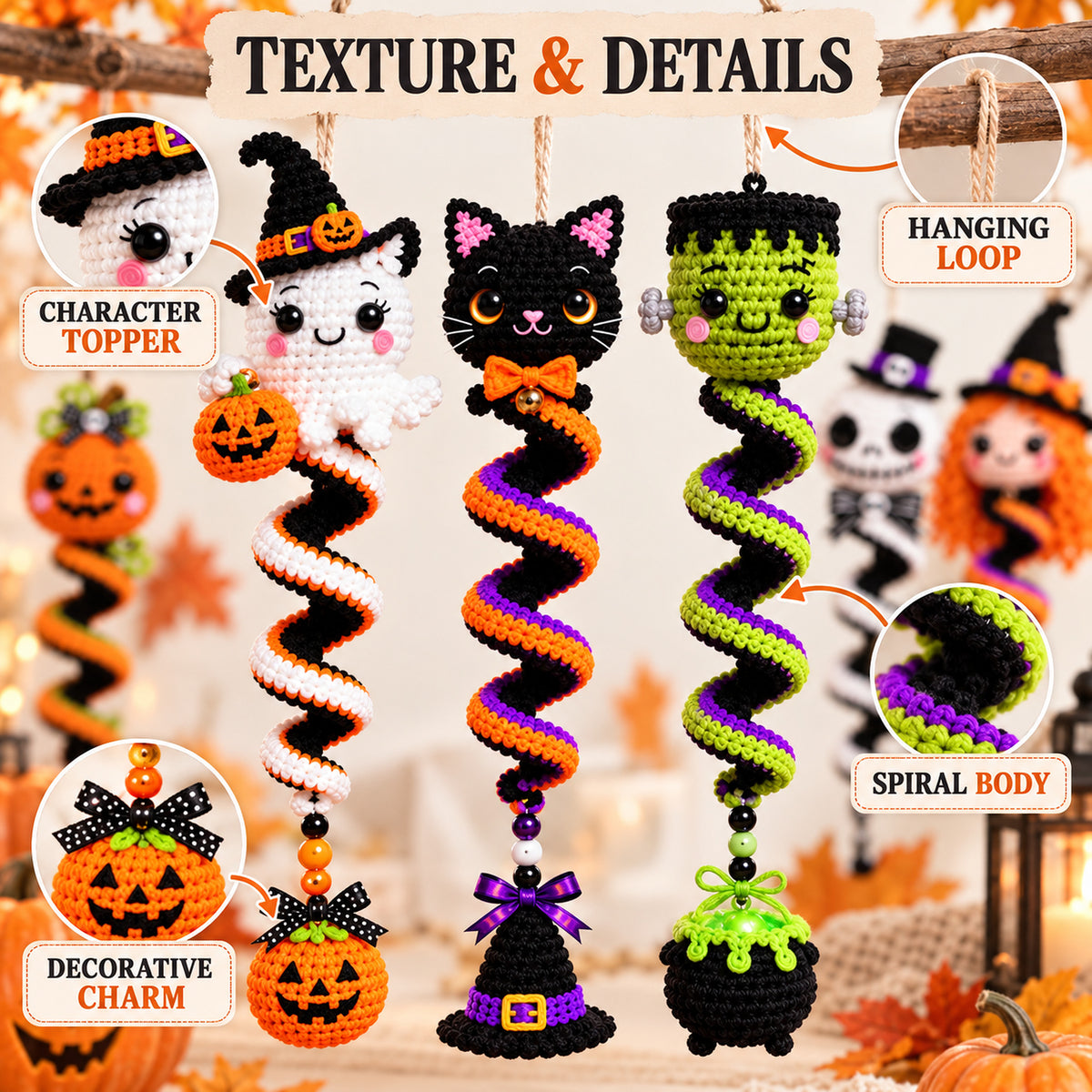 6-in-1 Halloween Spiral Ornament Crochet Pattern Bundle PDF