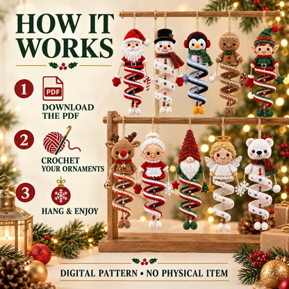 10 Christmas Spiral Ornament Crochet Patterns PDF – Holiday Bundle