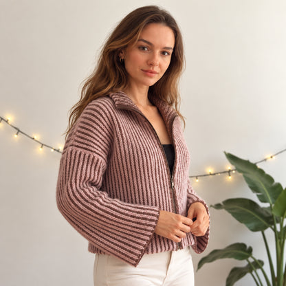 Ribera Zip Up Crochet Sweater Pattern PDF – Ribbed Mock Neck